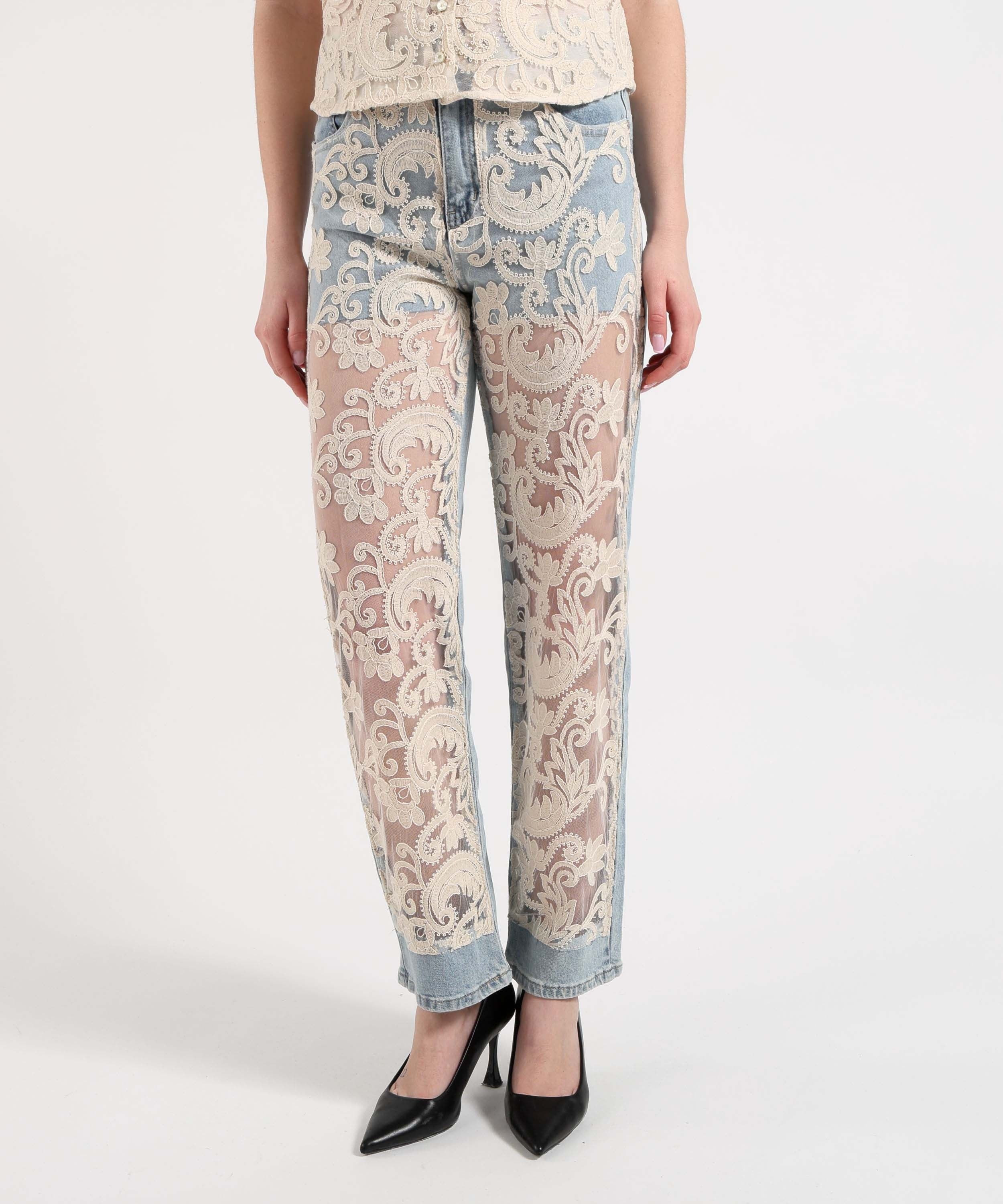 jeans con ricami tulle A26SSPJ40 U.V AMOSA 