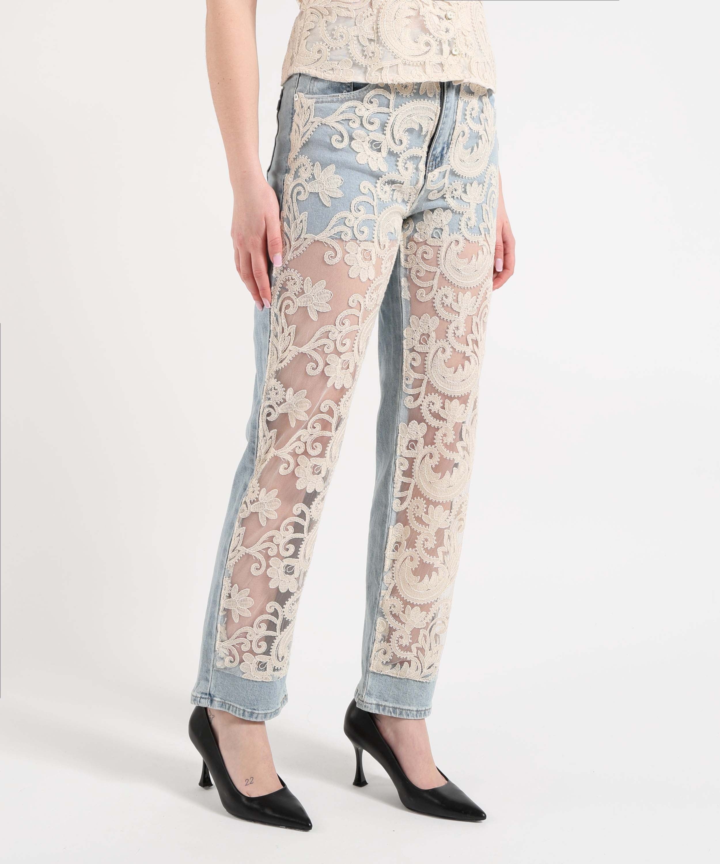 jeans con ricami tulle A26SSPJ40 U.V AMOSA 
