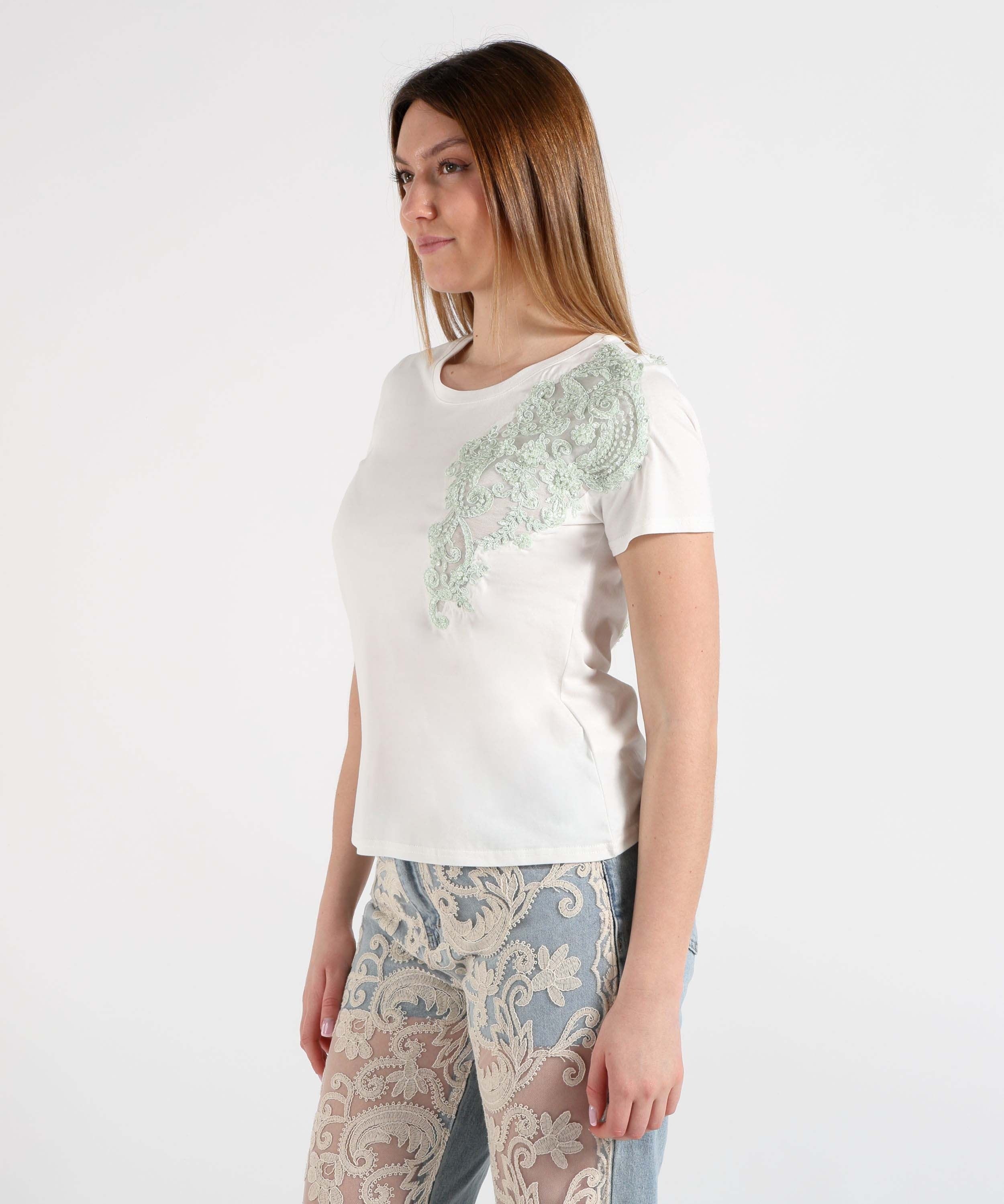 t-shirt con inserto e perline A26SSTS18 U.V. AMOSA 