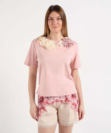 t-shirt con applicazioni collo A26SSTS53 ROSA AMOSA 