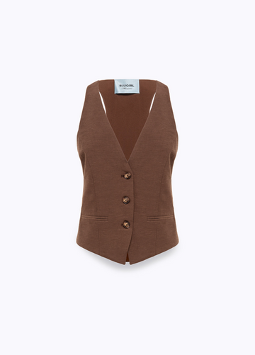gilet in lino con ricami RA6157T8823 P9414 Blugirl 