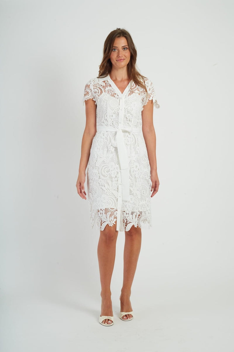 abito corto in pizzo P615010 GAZIANA 2 BLANC DERHY 
