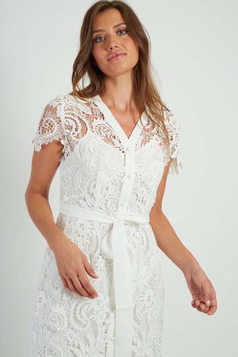 abito corto in pizzo P615010 GAZIANA 2 BLANC DERHY 
