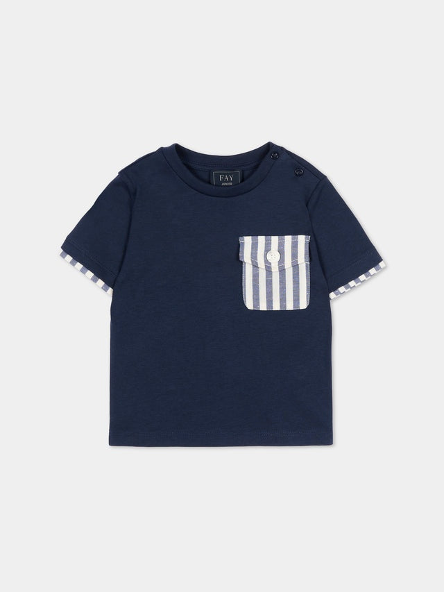 t-shirt con taschino FY8521 Z3708 625 BLUE FAY 