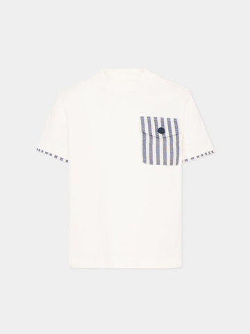 t-shirt con taschino a righe FY8P41 Z3708 101BL IVORY/BLUE FAY 