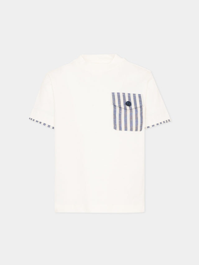 t-shirt con taschino a righe FY8P41 Z3708 101BL IVORY/BLUE FAY 