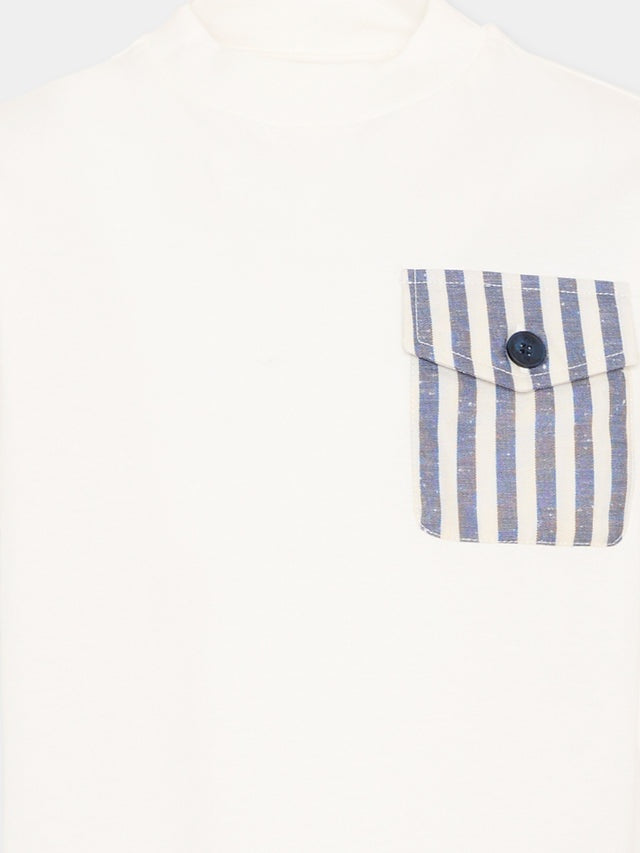 t-shirt con taschino a righe FY8P41 Z3708 101BL IVORY/BLUE FAY 