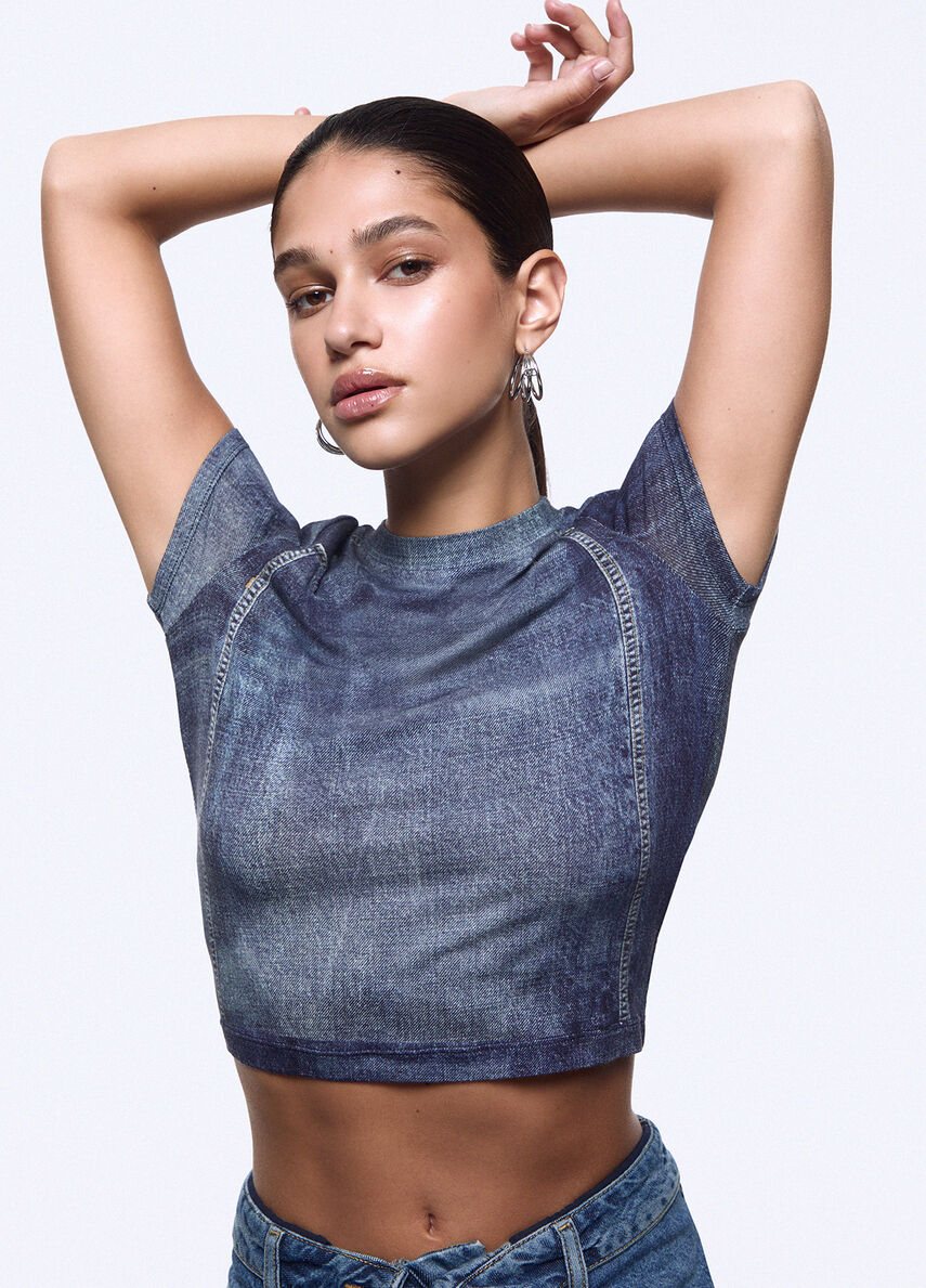 t-shirt cropped effetto denim UA6502J1624 L9680 LIU-JO CAPSULE ELODIE 