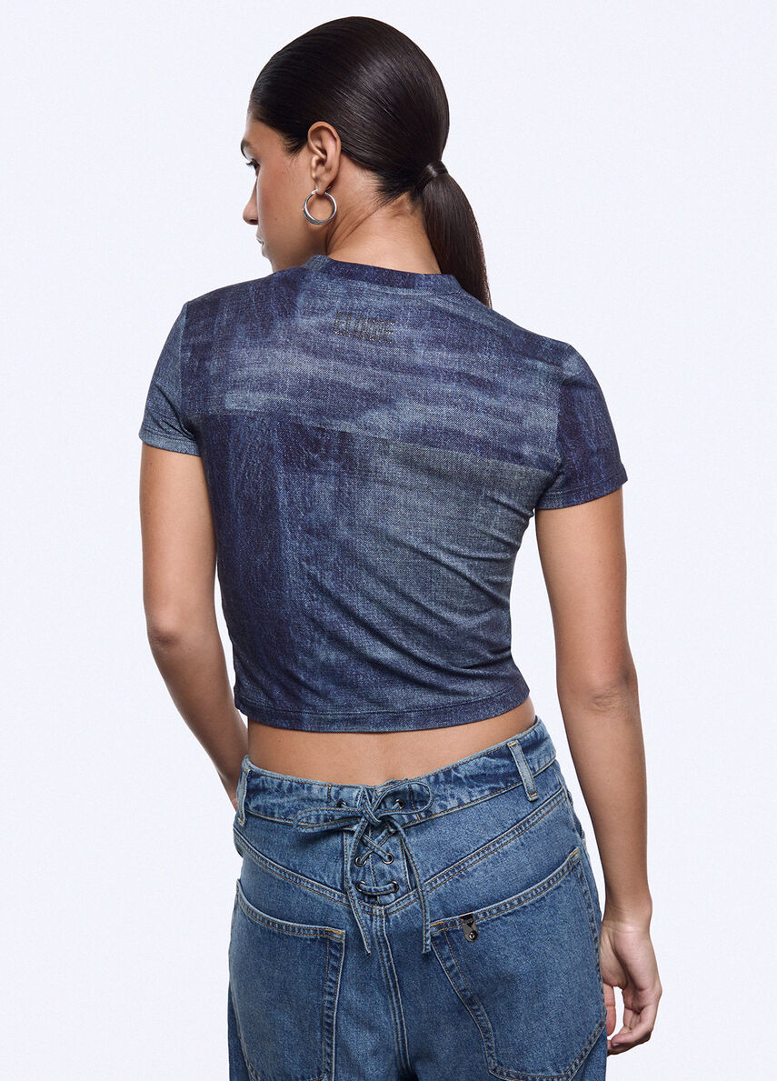 t-shirt cropped effetto denim UA6502J1624 L9680 LIU-JO CAPSULE ELODIE 