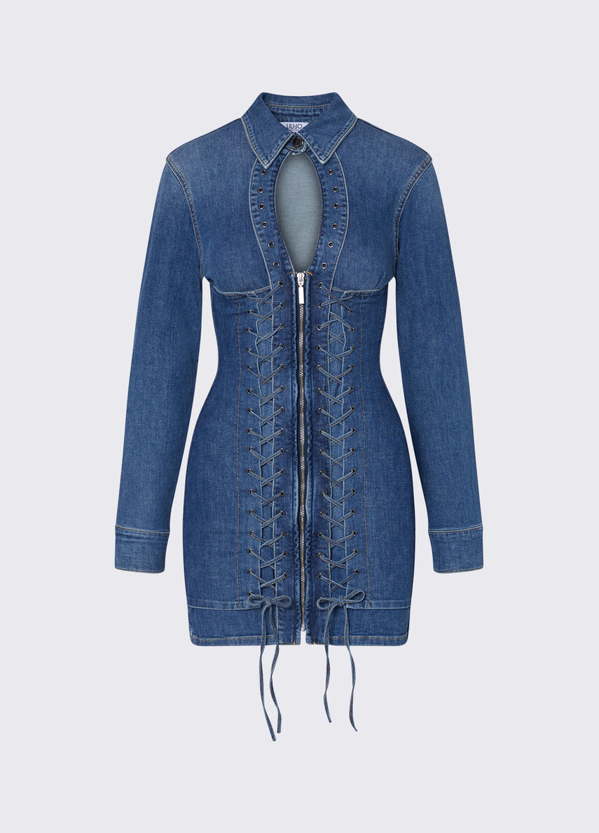 abito corto in denim con stringhe UA6508D0399 79157 LIU-JO CAPSULE ELODIE 