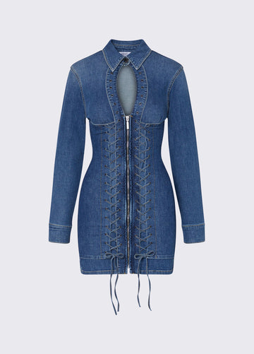 abito corto in denim con stringhe UA6508D0399 79157 LIU-JO CAPSULE ELODIE 