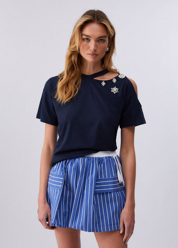 t-shirt con ricamo gioiello CA6160 JS088 P9583 LIU JO BLACK 