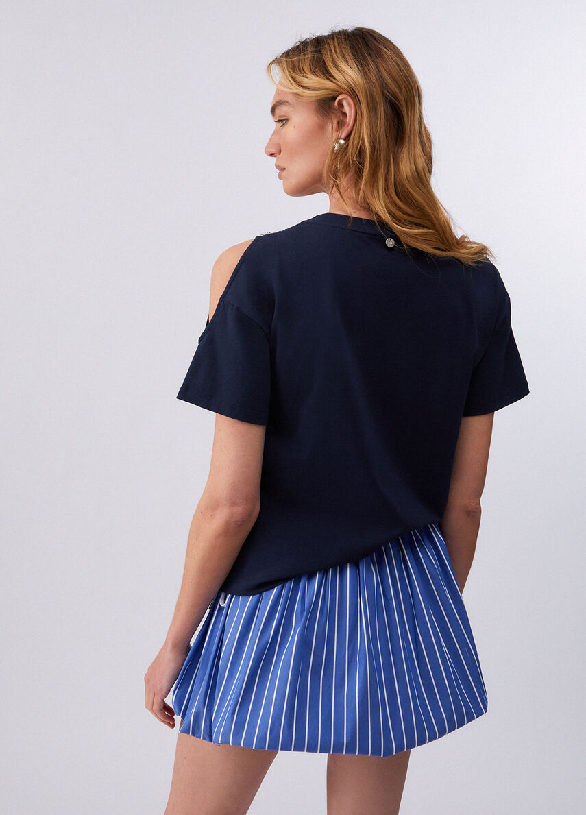 t-shirt con ricamo gioiello CA6160 JS088 P9583 LIU JO BLACK 