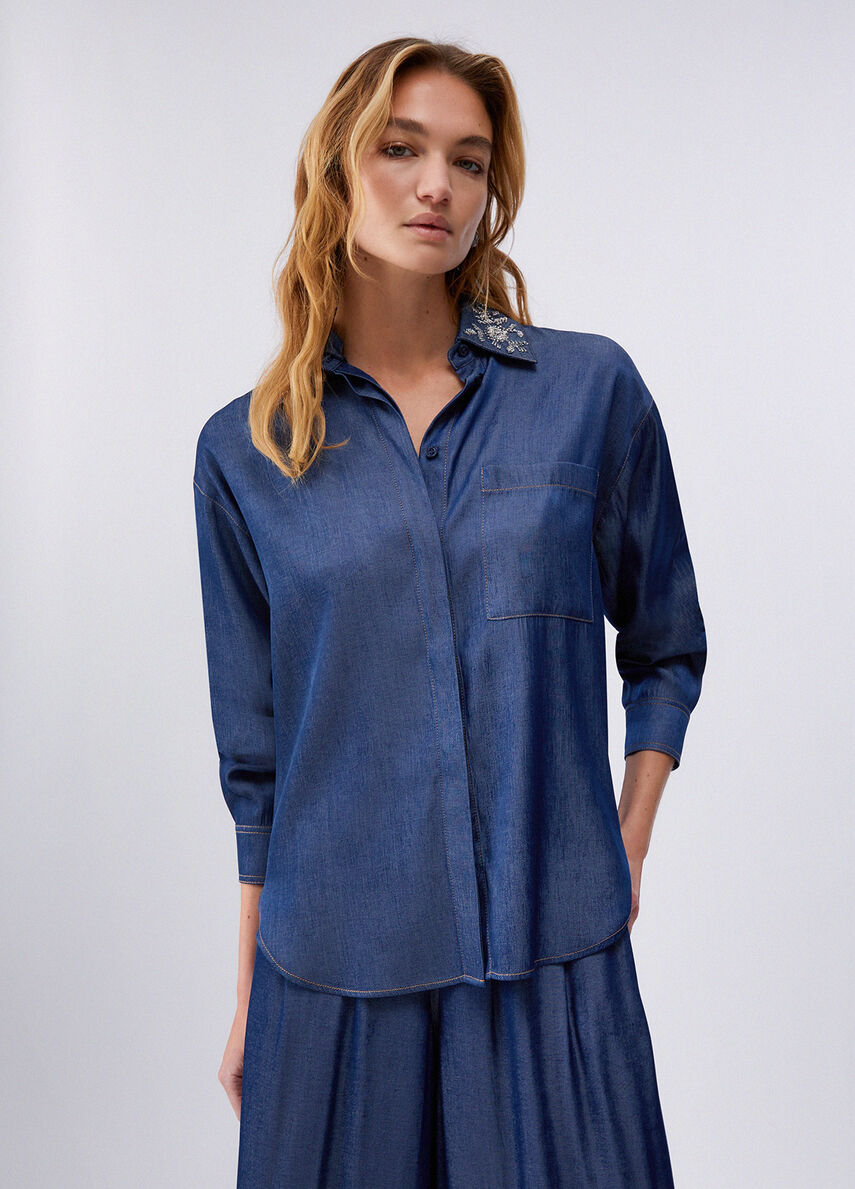 camicia con colletto removibile UA6274D4894 77000 LIU JO DENIM 