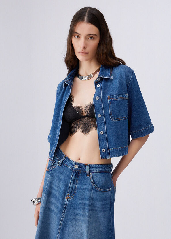 camicia boxy in denim UA6337D0319 79010 LIU JO DENIM 