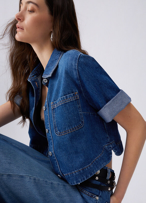 camicia boxy in denim UA6337D0319 79010 LIU JO DENIM 