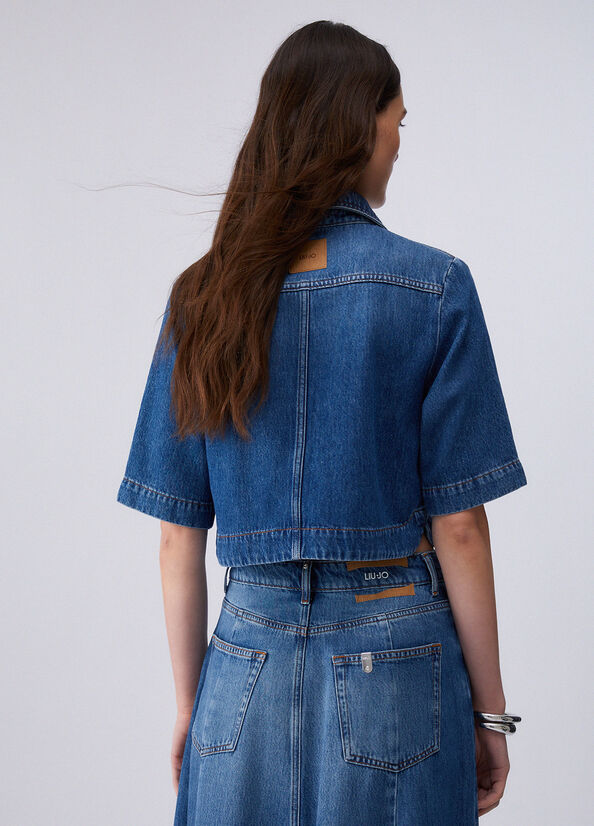 camicia boxy in denim UA6337D0319 79010 LIU JO DENIM 