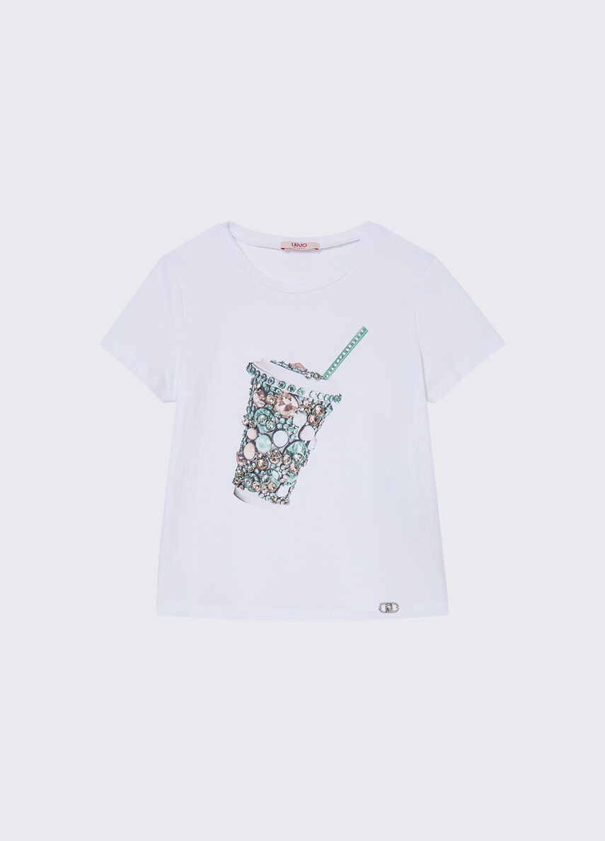 t-shirt con stampa e gioielli GA6112JS003 L9042 LIU JO JUNIOR 