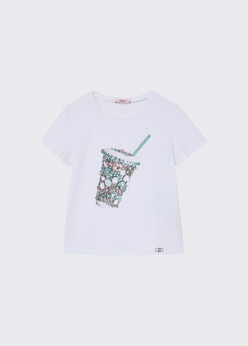 t-shirt con stampa e gioielli GA6112JS003 L9042 LIU JO JUNIOR 