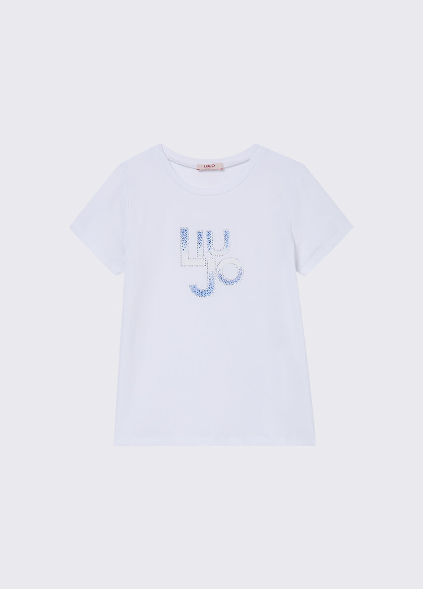 t-shirt con logo e strass GA6167JS003 10601 LIU JO JUNIOR 