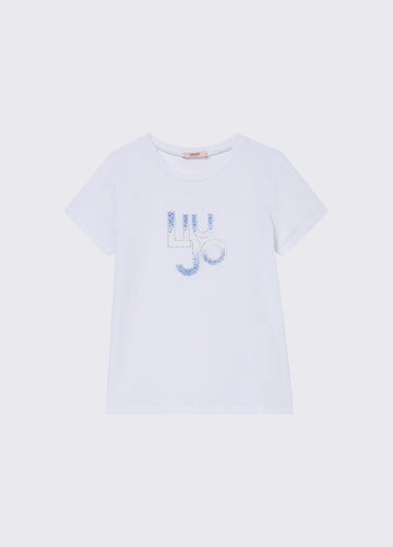 t-shirt con logo e strass GA6167JS003 10601 LIU JO JUNIOR 
