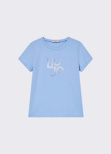t-shirt con logo e strass GA6167JS003 44121 LIU JO JUNIOR 