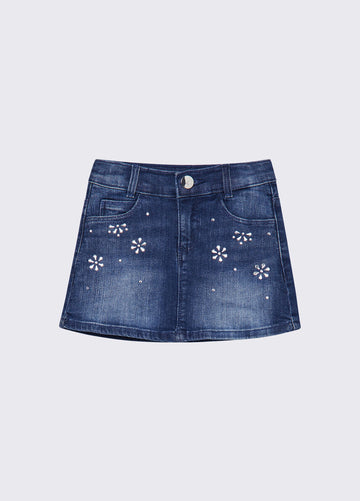 gonna denim con ricamo gioiello KA6074D3246 79069 LIU JO JUNIOR 