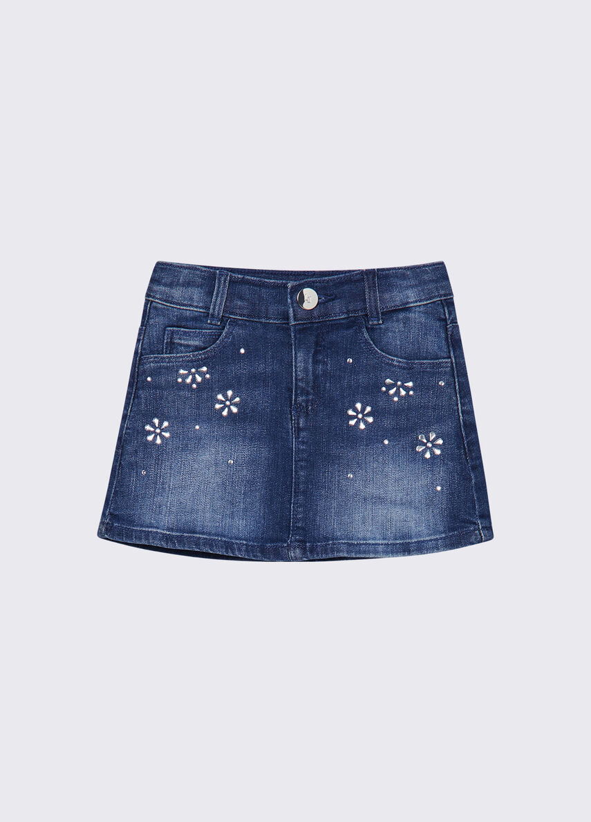 gonna denim con ricamo gioiello KA6074D3246 79069 LIU JO JUNIOR 