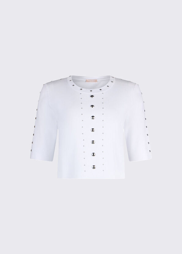 t-shirt in maglia con borchie WA6092MS55N 10701 LIU JO WHITE 