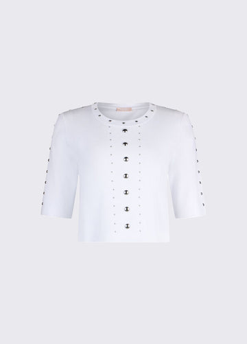 t-shirt in maglia con borchie WA6092MS55N 10701 LIU JO WHITE 