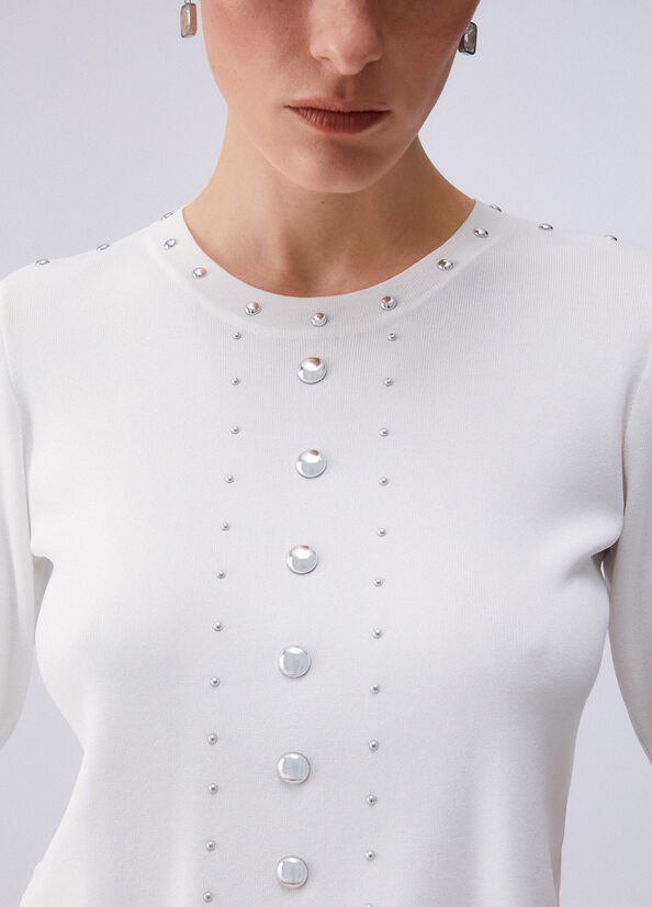 t-shirt in maglia con borchie WA6092MS55N 10701 LIU JO WHITE 
