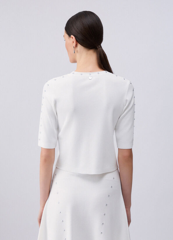 t-shirt in maglia con borchie WA6092MS55N 10701 LIU JO WHITE 