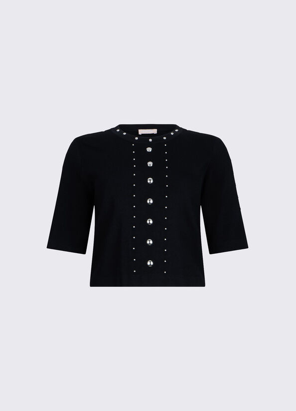 t-shirt in maglia con borchie WA6092MS55N 22222 LIU JO WHITE 