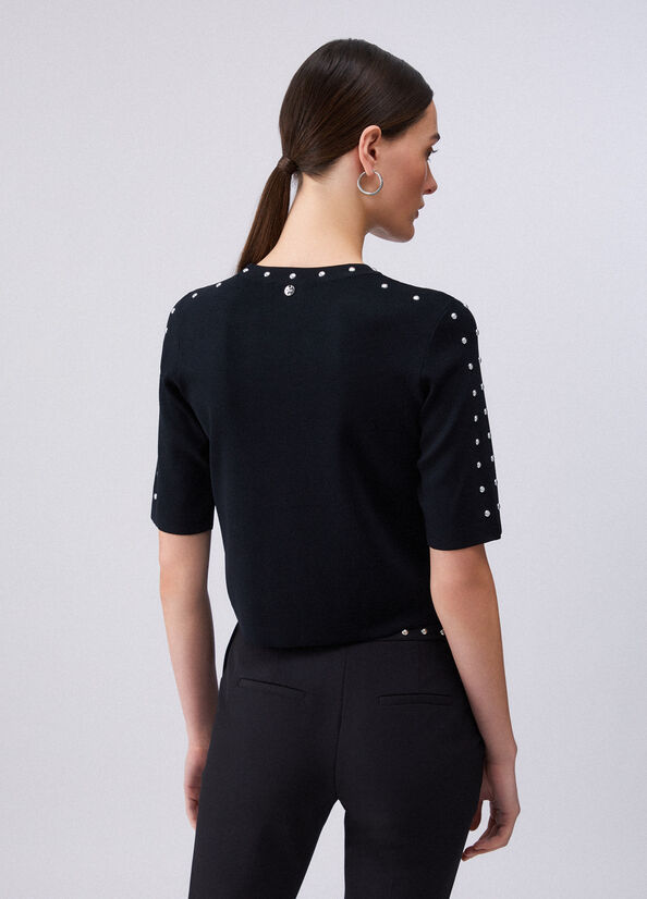 t-shirt in maglia con borchie WA6092MS55N 22222 LIU JO WHITE 