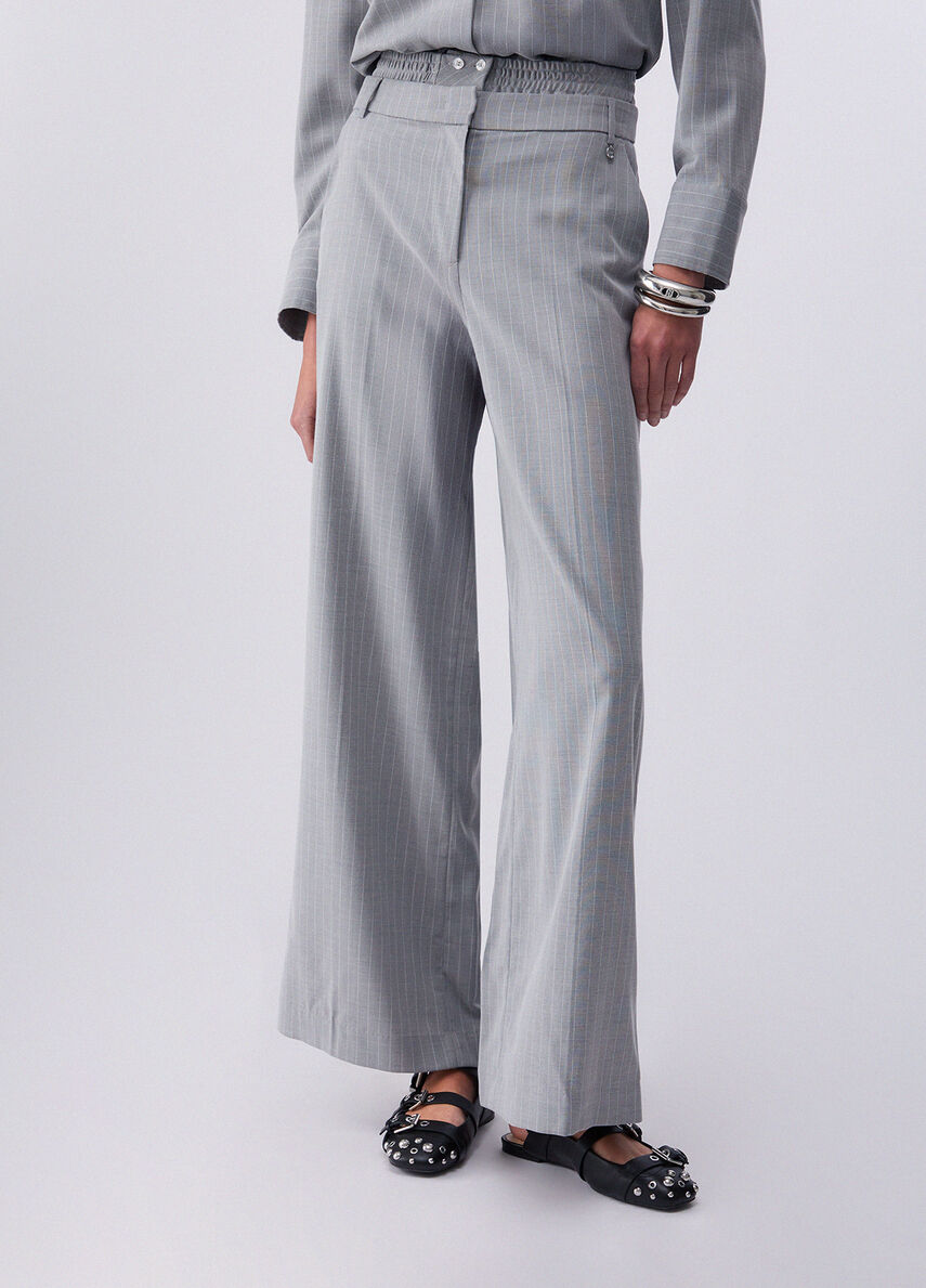 pantalone a palazzo gessato WA6099T349A P9686 LIU JO WHITE 