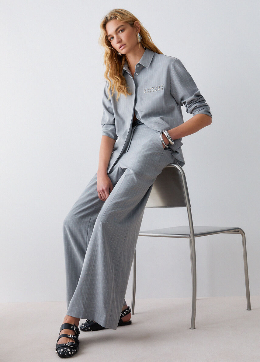 pantalone a palazzo gessato WA6099T349A P9686 LIU JO WHITE 