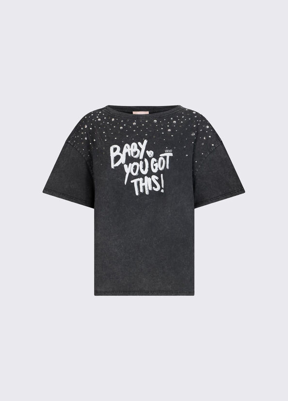 t-shirt con stampa in contrasto WA6131J3868 P9262 LIU JO WHITE 