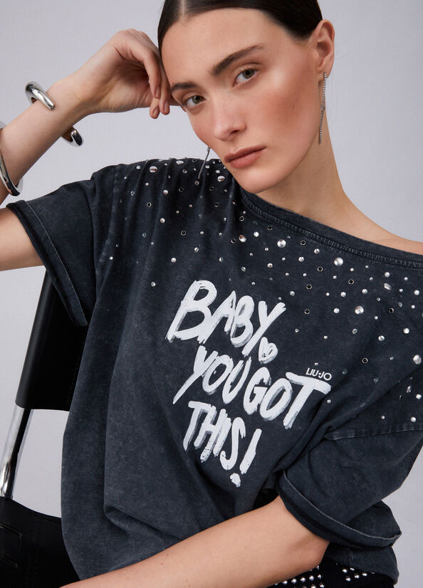 t-shirt con stampa in contrasto WA6131J3868 P9262 LIU JO WHITE 
