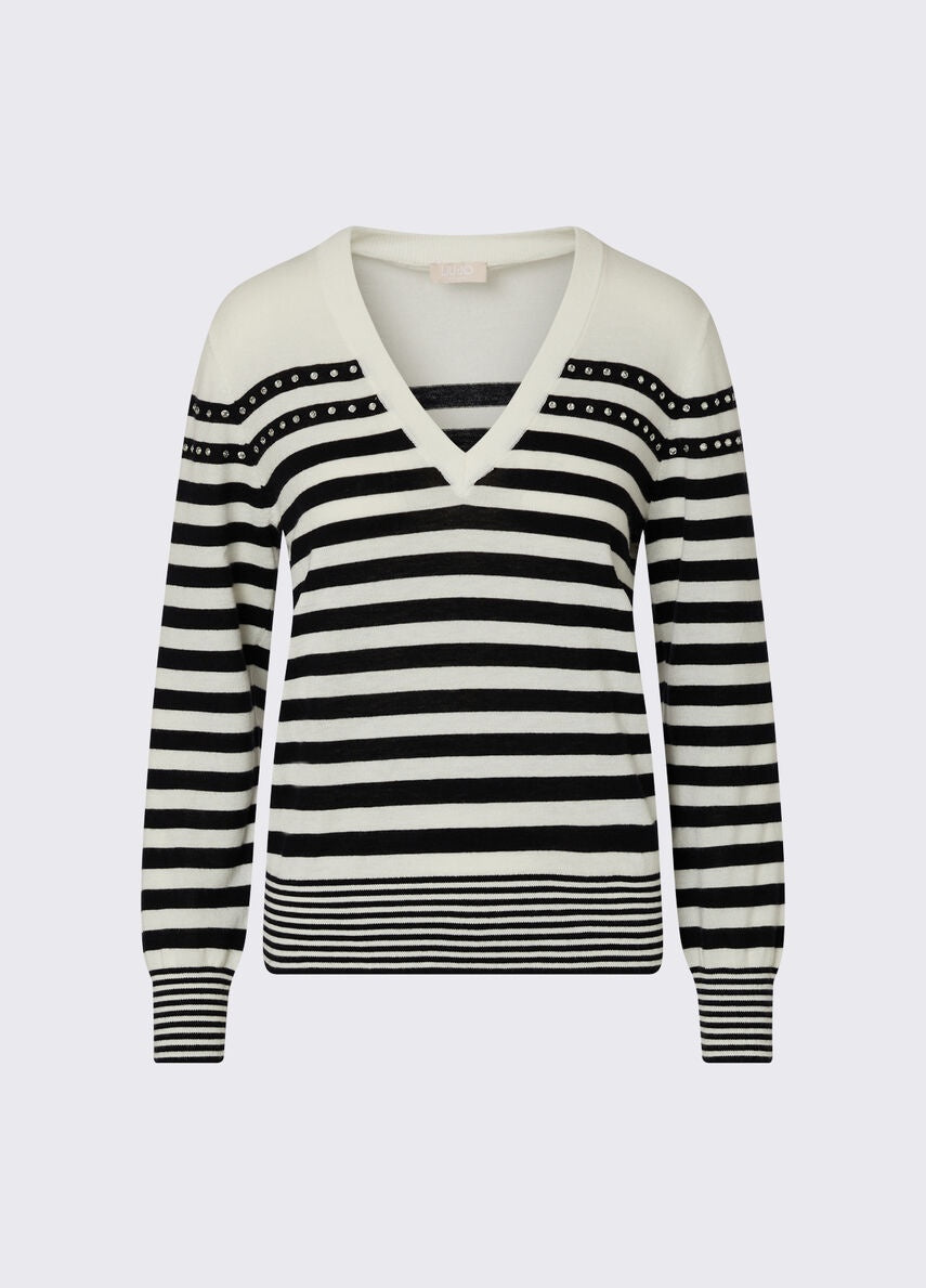 maglia con scollo V WA6139MA16R 03705 LIU JO WHITE 