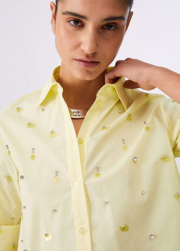 camicia con ricamo gioiello WA6173T039A 10620 LIU JO WHITE 