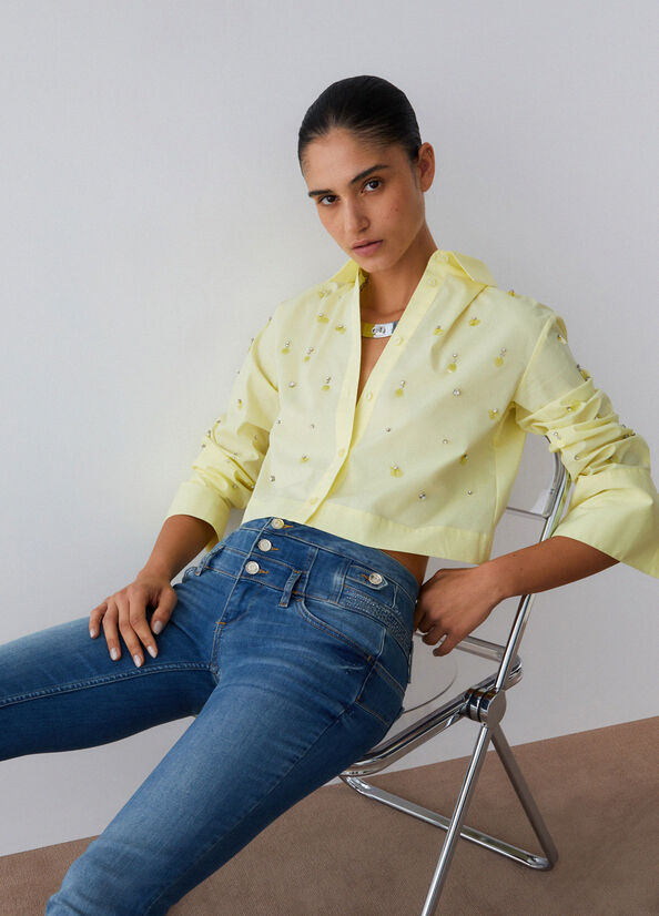 camicia con ricamo gioiello WA6173T039A 10620 LIU JO WHITE 