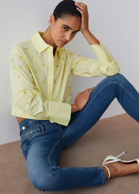 camicia con ricamo gioiello WA6173T039A 10620 LIU JO WHITE 