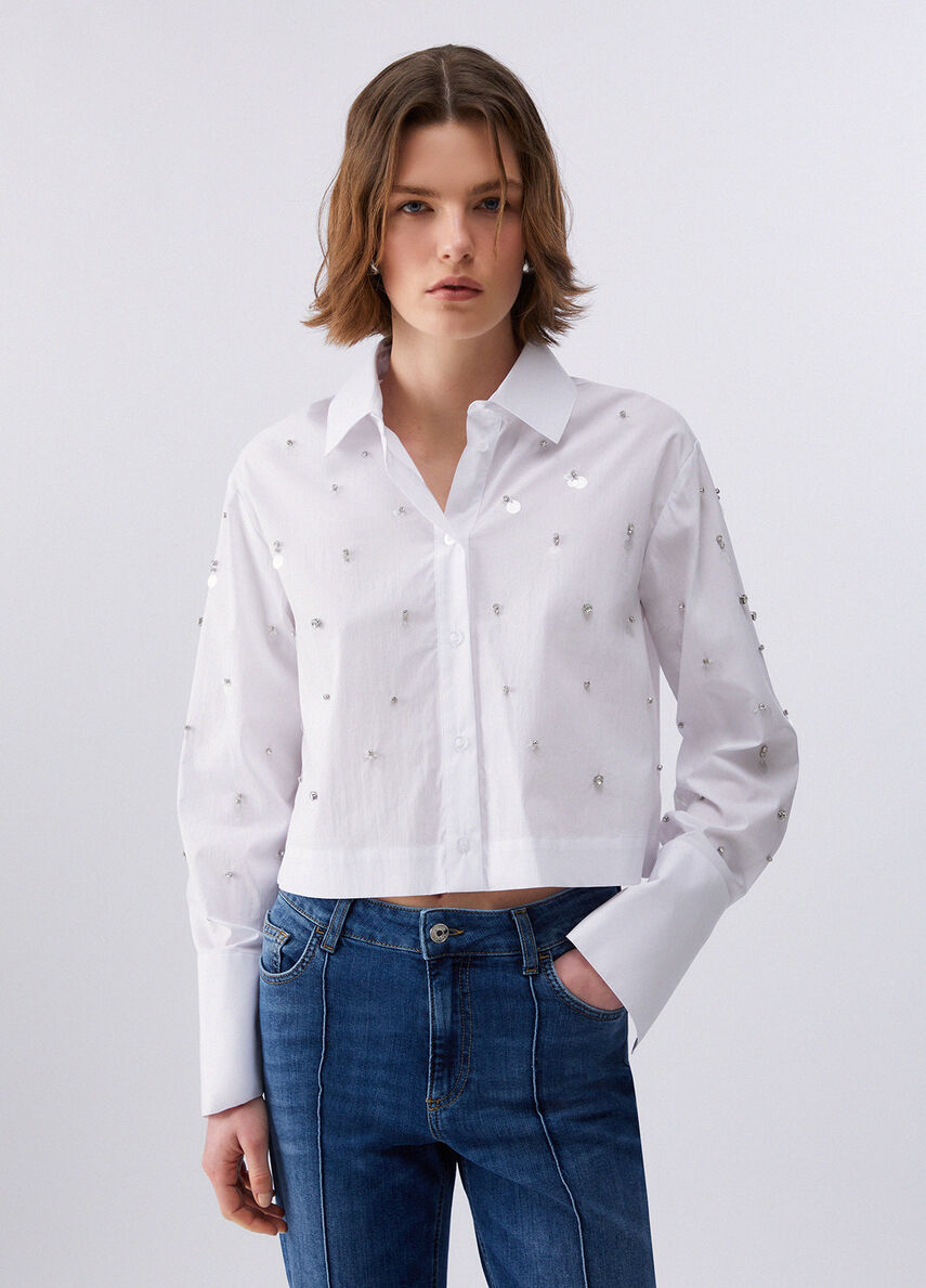 camicia con ricamo gioiello WA6173T039A 11111 LIU JO WHITE 