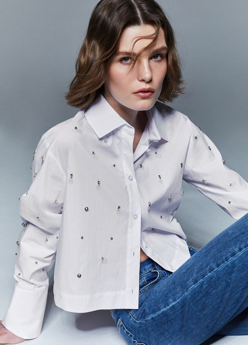 camicia con ricamo gioiello WA6173T039A 11111 LIU JO WHITE 