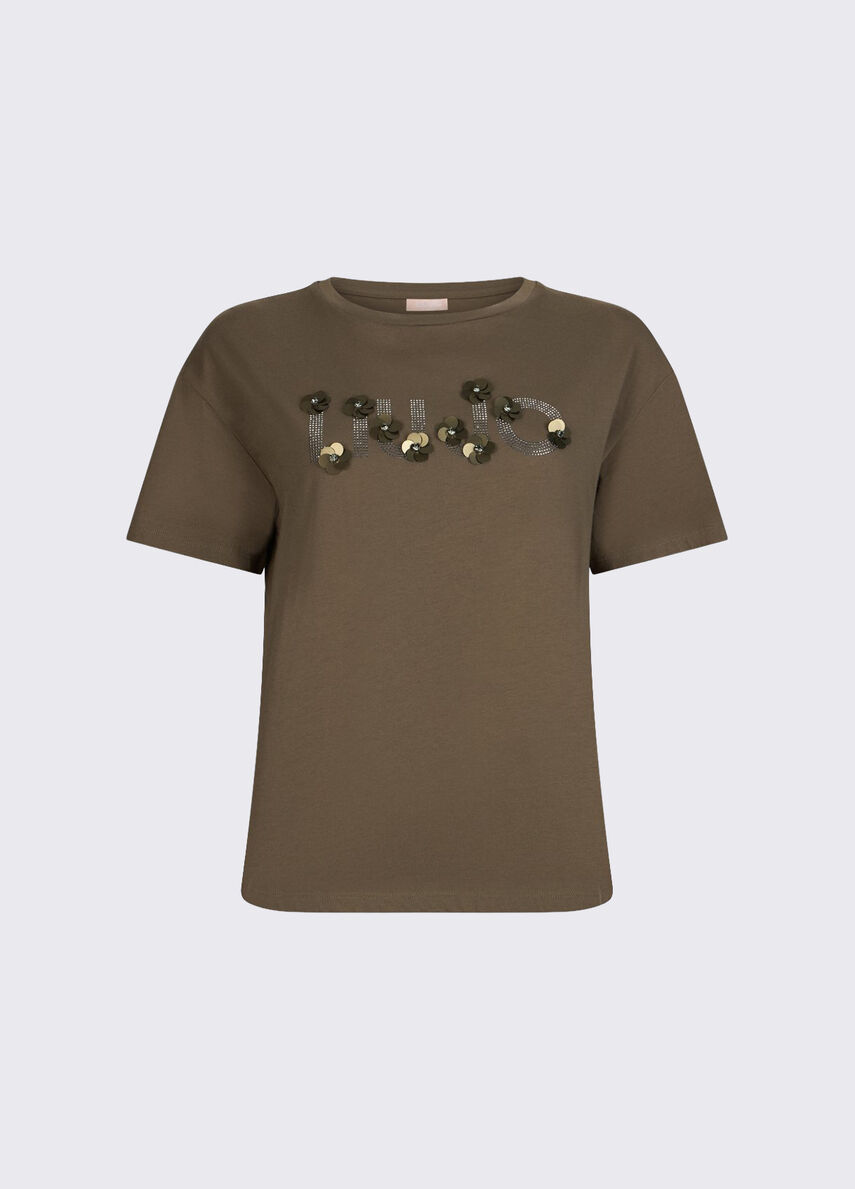 t-shirt con applicazione gioiello WA6238JS923 P9330 LIU JO WHITE 