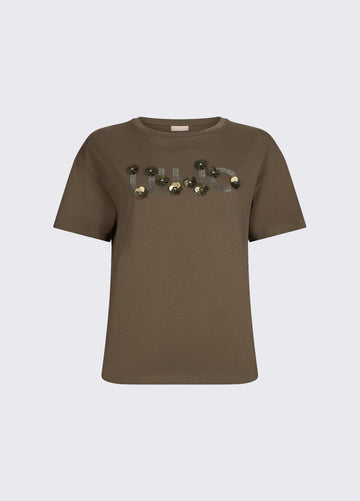 t-shirt con applicazione gioiello WA6238JS923 P9330 LIU JO WHITE 