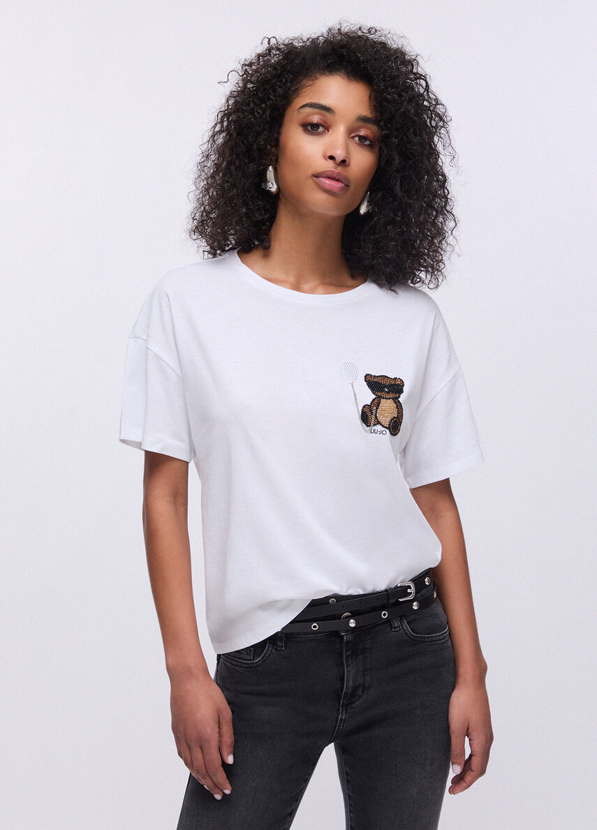 t-shirt con patch WA6414JS923 P9430 LIU JO WHITE 