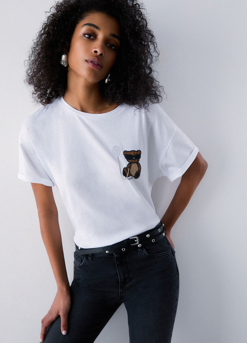 t-shirt con patch WA6414JS923 P9430 LIU JO WHITE 