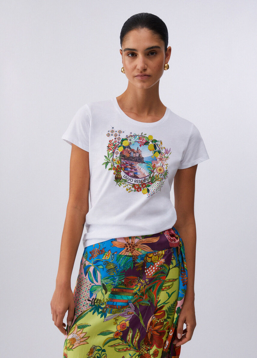 t-shirt con stampa WA6476JS923 P9454 LIU JO WHITE 