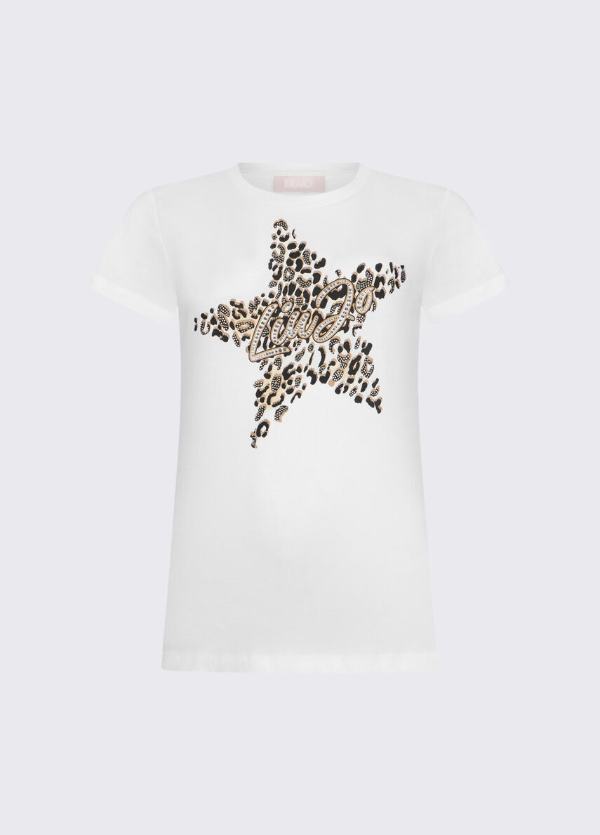 t-shirt con stampa strass WA6493JS923 P9656 LIU JO WHITE 